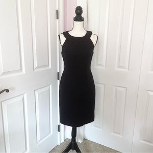 Barami halter neck little black back zipup dress, textured cotton design size 6